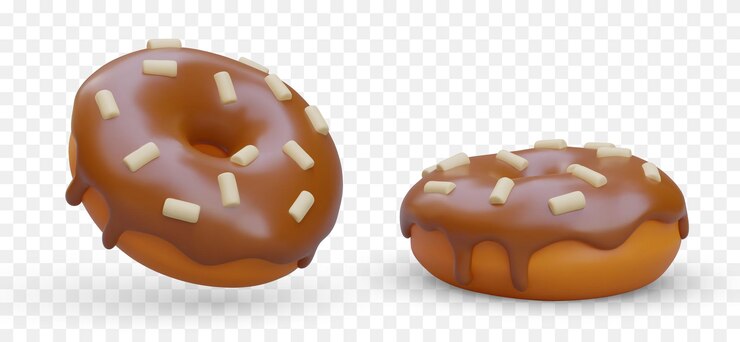 Vetor bagels 3d com cobertura de chocolate e granulados donut com vista frontal e lateral