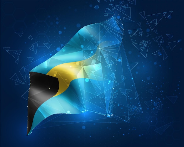 Bahamas, bandeira, objeto 3d abstrato virtual de polígonos triangulares em um fundo azul