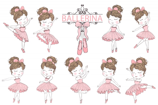 Bailarina linda mão desenhada ilustração clip art elementos