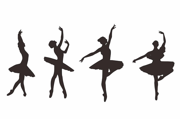 Bailarina silhueta dança de balé pose ícone fundo branco