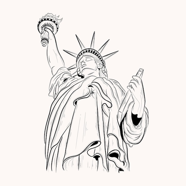 Vetor baixe a ilustração premium desenhada à mão da estátua da liberdade