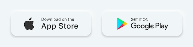 Baixe na app store e obtenha no google play ícones de botão com design de neumorfismo.