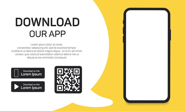 Baixe nosso aplicativo para celular Banner de publicidade para baixar o aplicativo móvel Mockup smartphone com tela vazia para seu aplicativo Ilustração vetorial