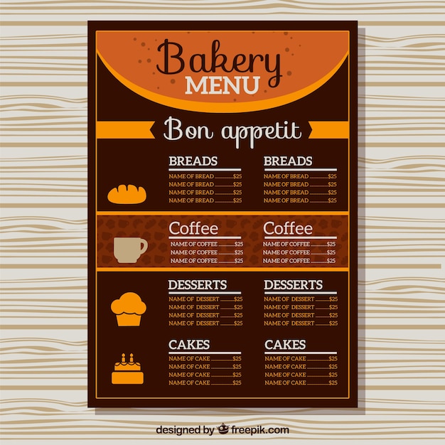 Vetor bakery modelo laranja do menu