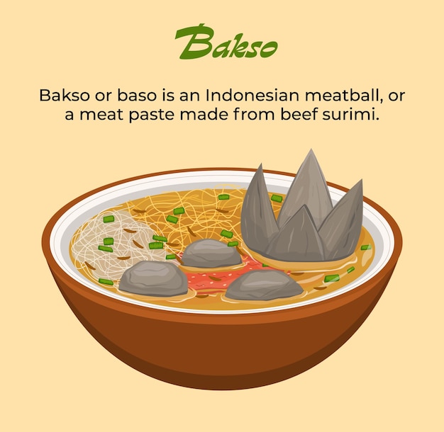 Vetor bakso ou baso almôndega indonésia, ou uma pasta de carne feita de carne surimi