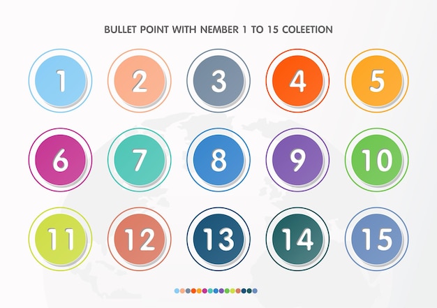 Bala com coleção de números. Números de 1 a 15. Botões e pontos de infográfico. Design fácil de editar. Eps10 do vetor.