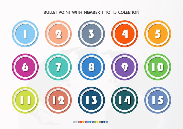 Vetor bala com coleção de números. números de 1 a 15. botões e pontos de infográfico. design fácil de editar. eps10 do vetor.