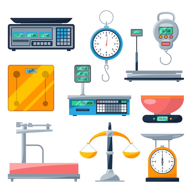 Vetor balanças eletrônicas, balanças e outros tipos de balanças