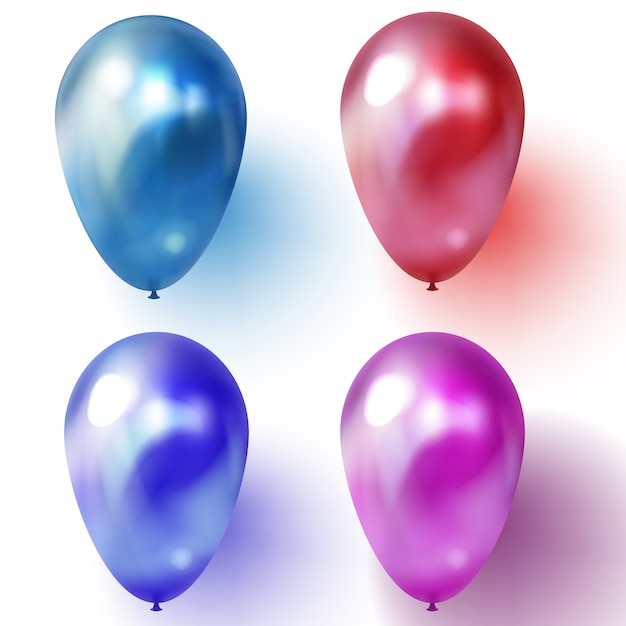 Balão azul, roxo ou violeta e vermelho