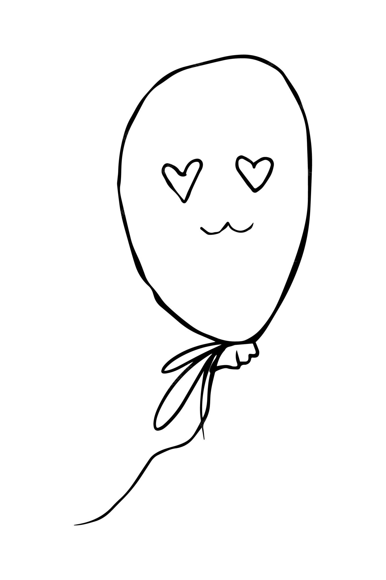 Balão com um rosto pintado com corações de olhos em uma cor de desenho  linear de rabisco de presente de corda