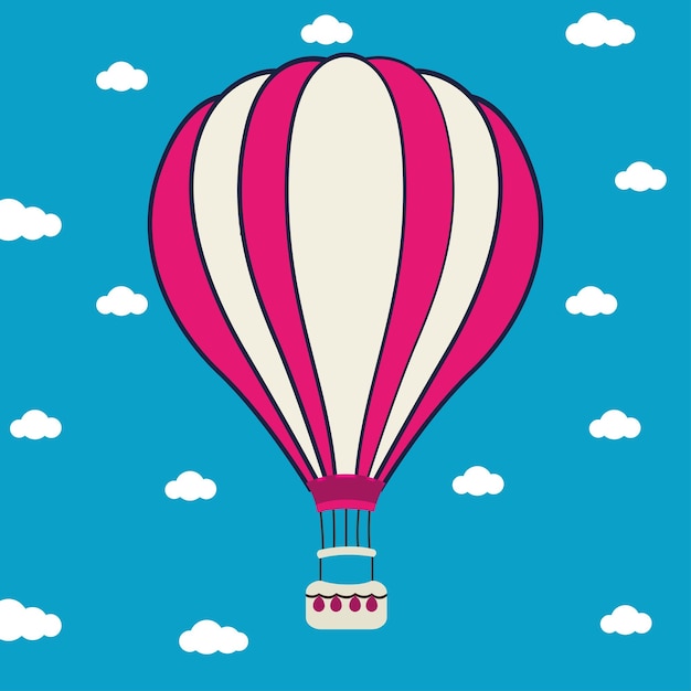 Vetor balão de ar quente colorido voando no céu com nuvens