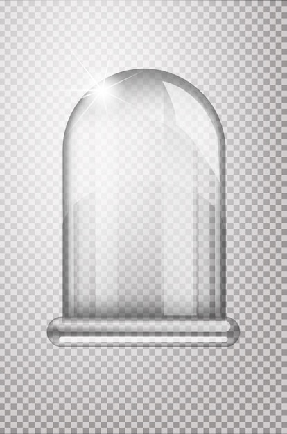 Balão de cristal mágico de vidro. bulbo de neve vazio. balão de vidro transparente branco em um carrinho. bulbo de vidro de natal em fundo transparente. objeto transparente para designflask,