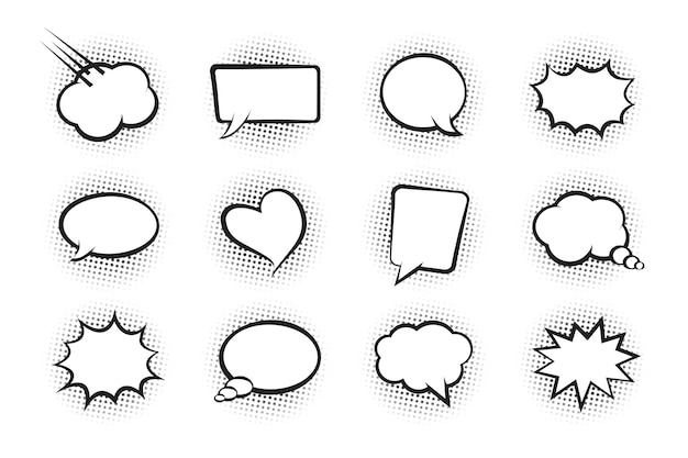 Vetor balão de fala dos desenhos animados brancos do ícone do vetor da nuvem em quadrinhos definir a coleção do bate-papo