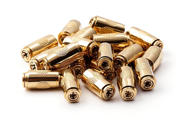 Vetor balas e balas de conchas em fundo branco um grupo de balas de 9 mm para uma arma isoladas em branco