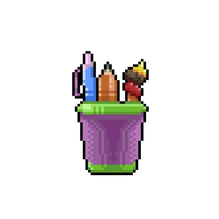 Vetor balde de papelaria em estilo pixel art