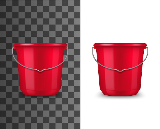 Balde de plástico vermelho realista