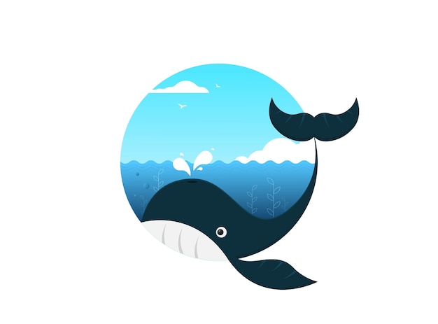 Baleia vetorial plana nadando no mar