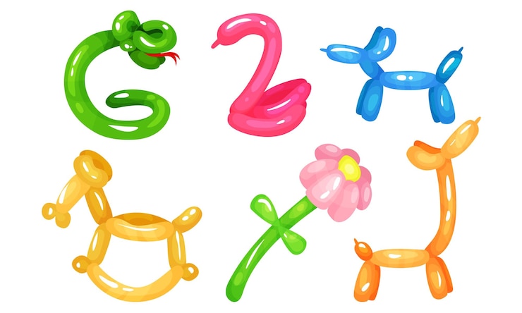 Vetor balloon twisting vector set conceito de entretenimento de festa de aniversário
