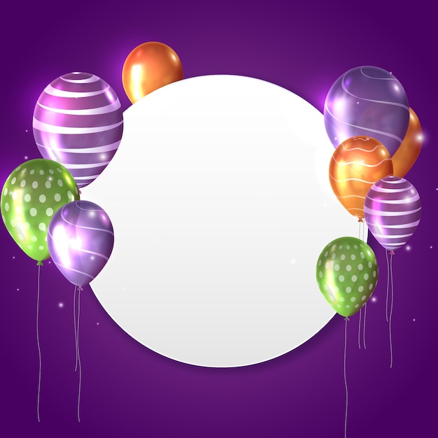 Balões brilhantes com círculo em branco