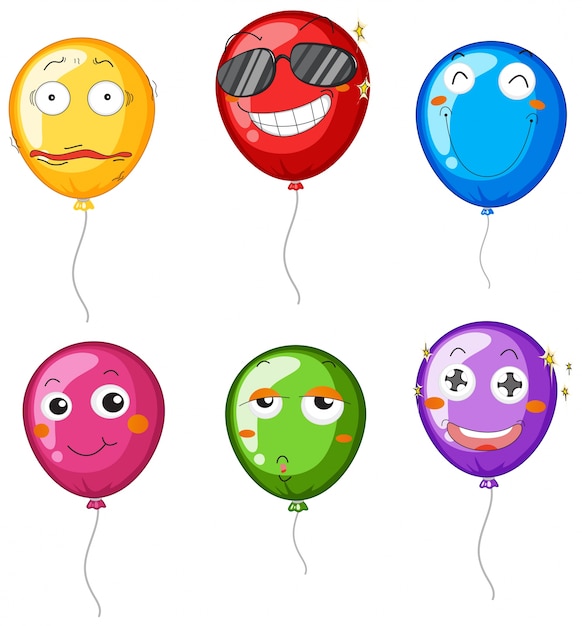 Balões coloridos com diferentes emoções faciais