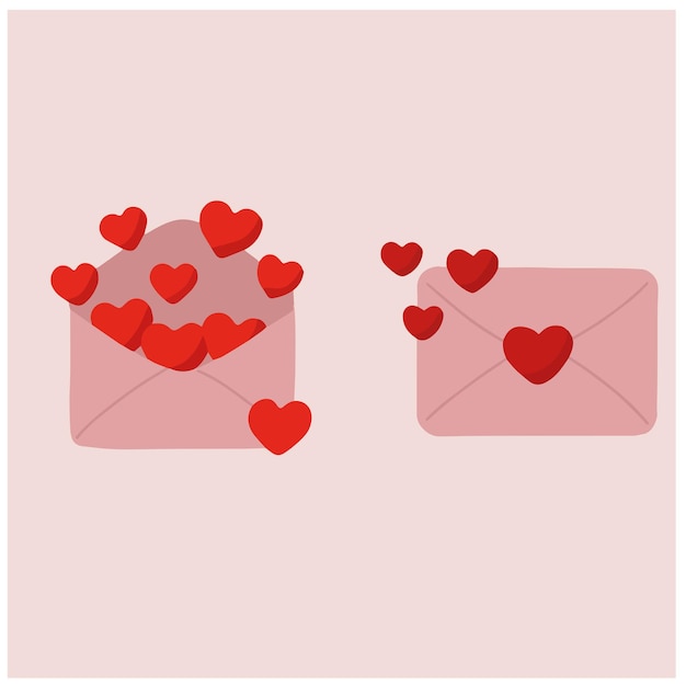 Balões de amor vetoriais e envelope rosa