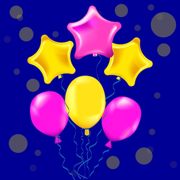 Balões de aniversário em um fundo azul design vetorial de símbolo de festa presente colorido no dia da diversão