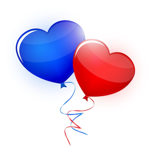 Balões de coração azul e vermelho sobre fundo branco vetor Cartão de dia dos namorados