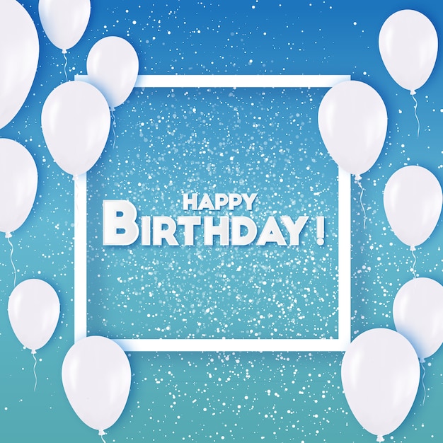 Balões de feliz aniversário branco voando para festa e celebrações