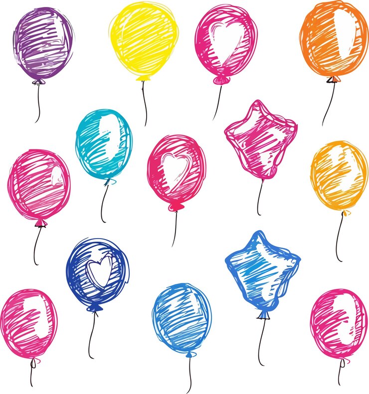 Vetor balões de rabiscos cores clipart vetorial