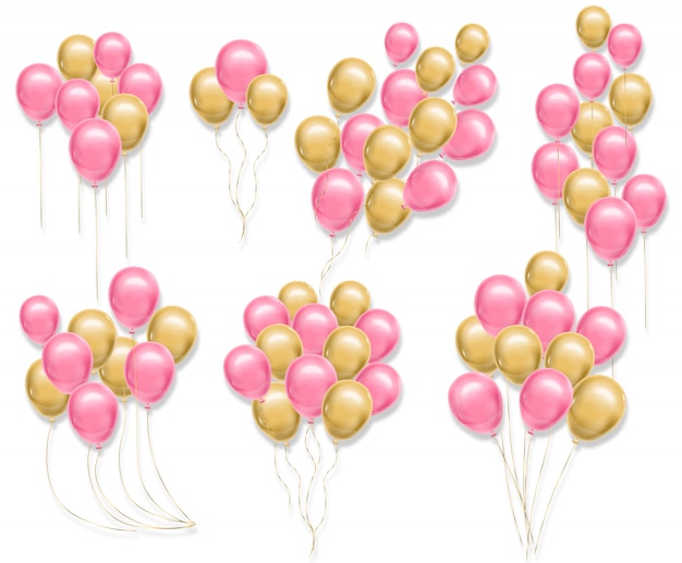 Vetor balões rosa e amarelos