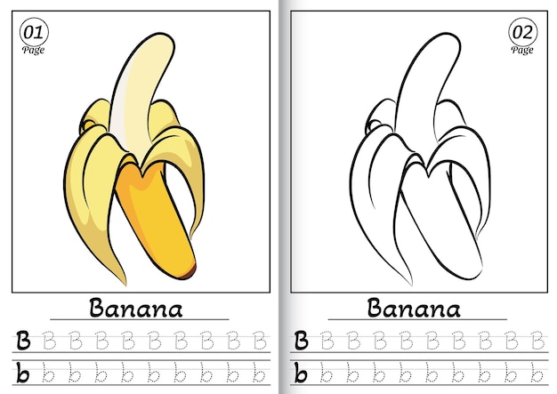 Banana alphabet abc coloring page b rastreando todas as letras do alfabeto inglês atividade pré-escolar para crianças