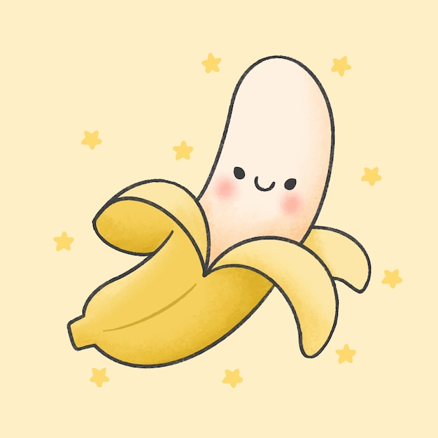 Banana bonito dos desenhos animados mão estilo desenhado