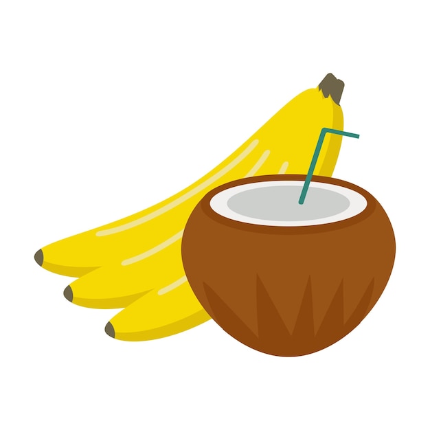 Banana com coco em um fundo branco para uso em clipart