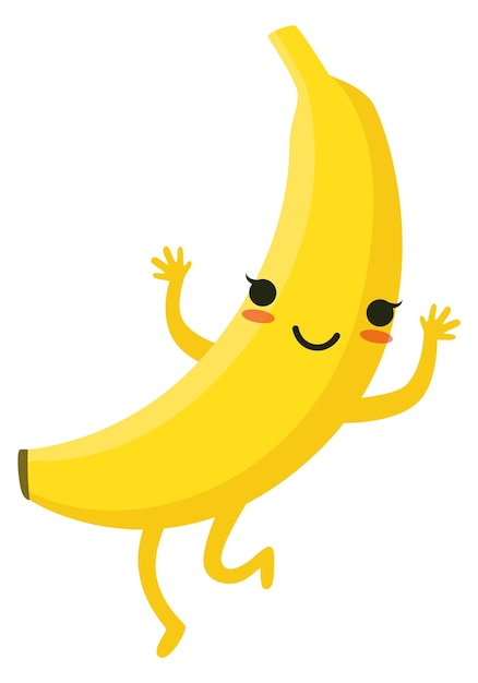 Banana comemorando a mascote dos desenhos animados de frutas tropicais felizes