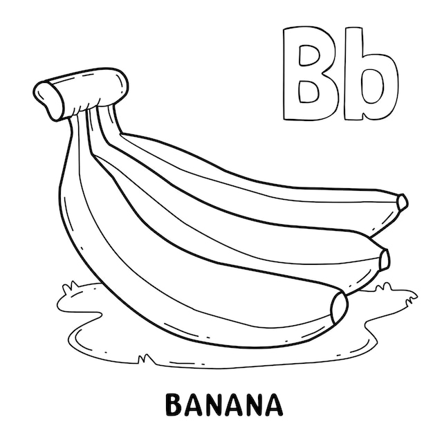 desenho de banana para colorir, com b maiúsculo para apresentar a letra b  às crianças. adequado para livros de colorir infantis e reconhecimento de  letras através de bananas. ilustração de frutas vetoriais