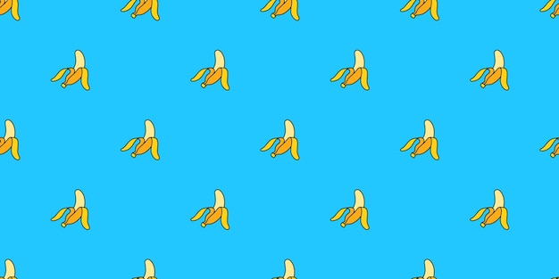 Vetor banana minimal doodle line pop art style pattern seamless na ilustração vetorial de fundo azul