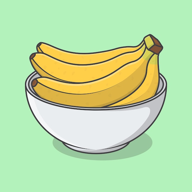 Banana na tigela cartoon ilustração vetorial bando de bananas plano de contorno do ícone