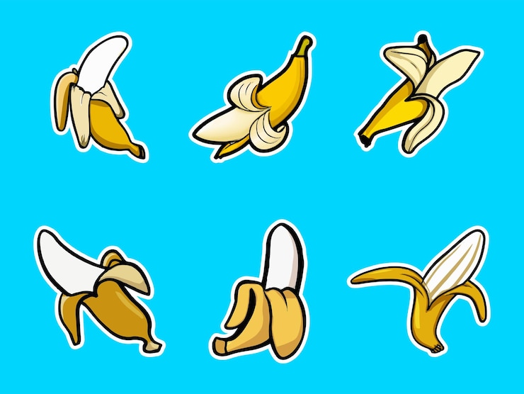 Vetor banana set sticker estilo de desenho animado set de ícones de banana