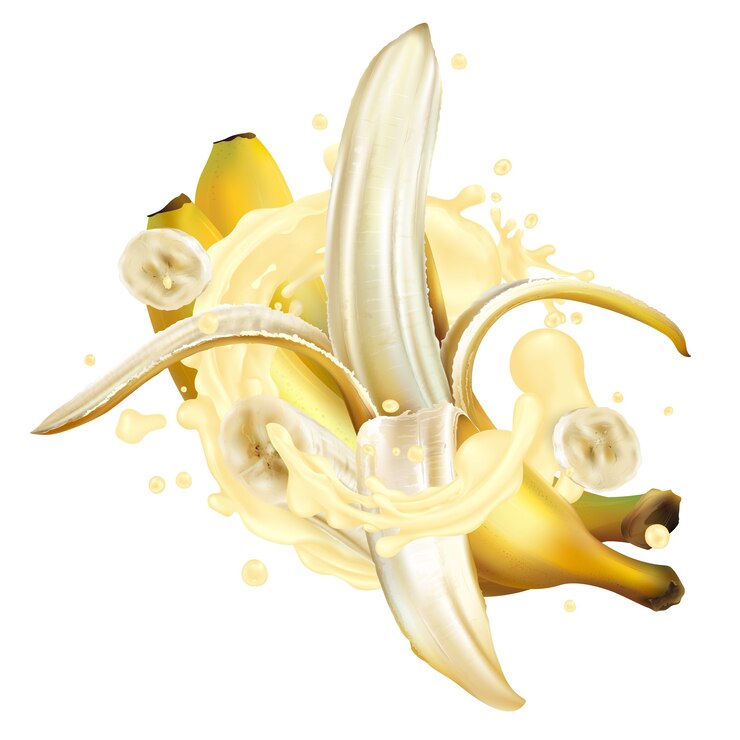 Vetor bananas em um toque de milkshake ou iogurte em um fundo branco.