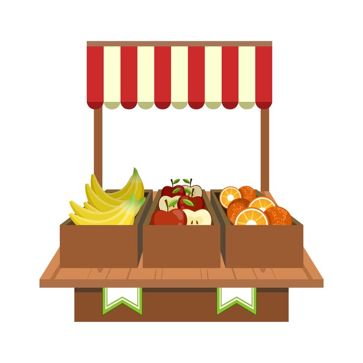Vetor banca de frutas no mercado