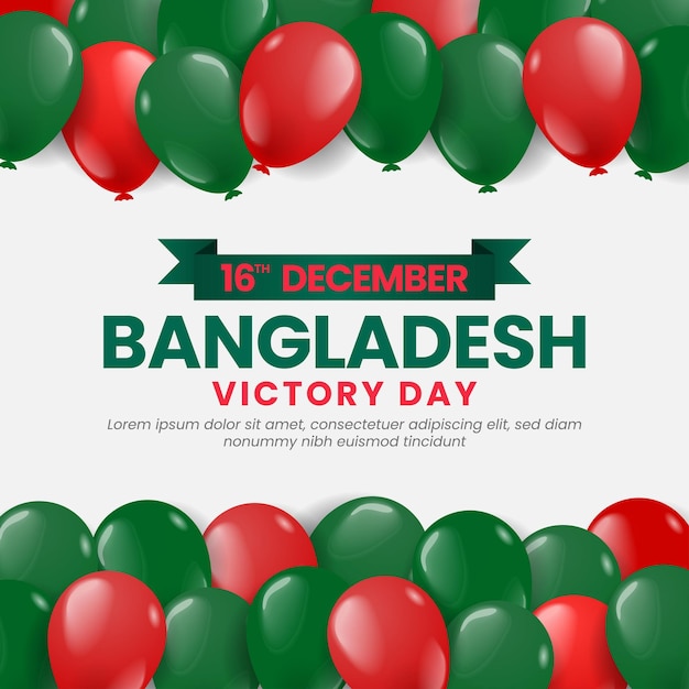 Banda quadrada do Dia da Independência de Bangladesh com fundo de balões ilustração das cores da bandeira nacional
