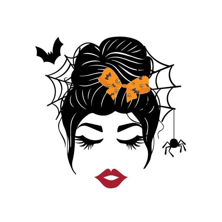 Vetor bandana de abóbora com coque bagunçado de halloween