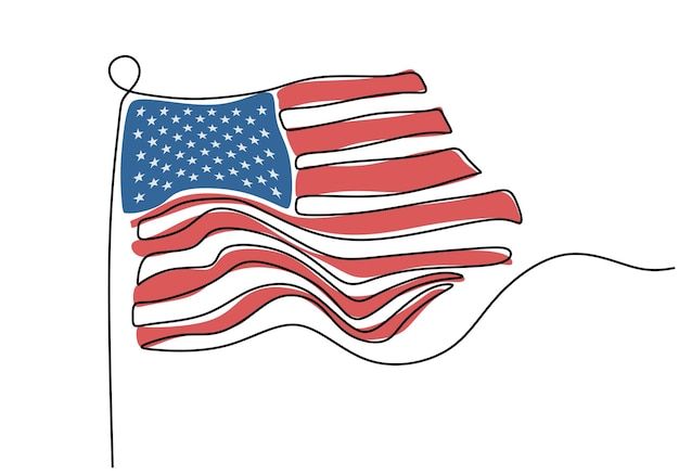 Vetor bandeira americana contínua de uma linha desenhando design minimalista tema do american independent day isolado