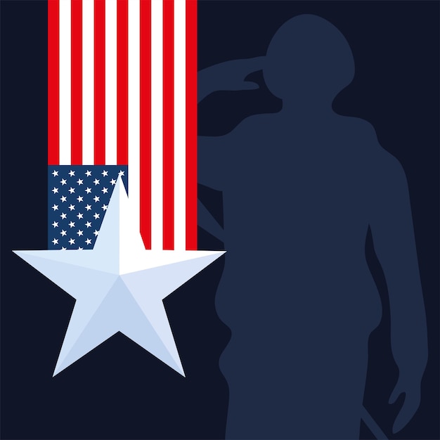 Vetor bandeira americana e soldado