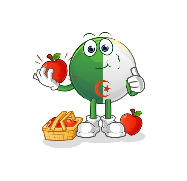 Bandeira argelina comendo uma ilustração de maçã. vetor de caracteres