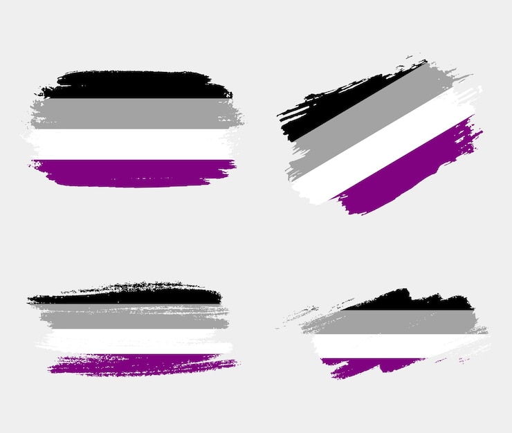 Vetor bandeira assexuada pintada com pincel sobre fundo branco conceito de direitos lgbt cartaz moderno de desfiles de orgulho vector illustrationx9