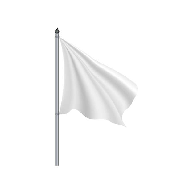 Bandeira branca balançando ao vento em um fundo branco