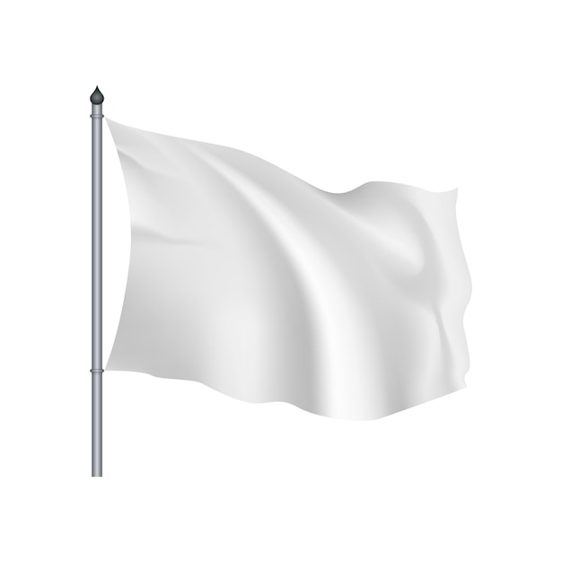 Bandeira branca balançando ao vento em um fundo branco