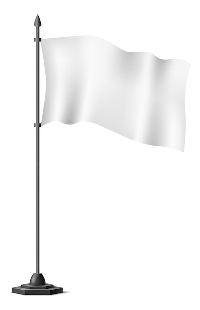 Bandeira branca. maquete em branco de tecido realista isolado no fundo branco