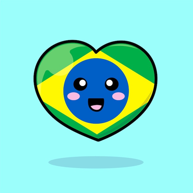 Vetor bandeira brasileira amor coração ilustração vetorial fofa desenho de mascote kawaii